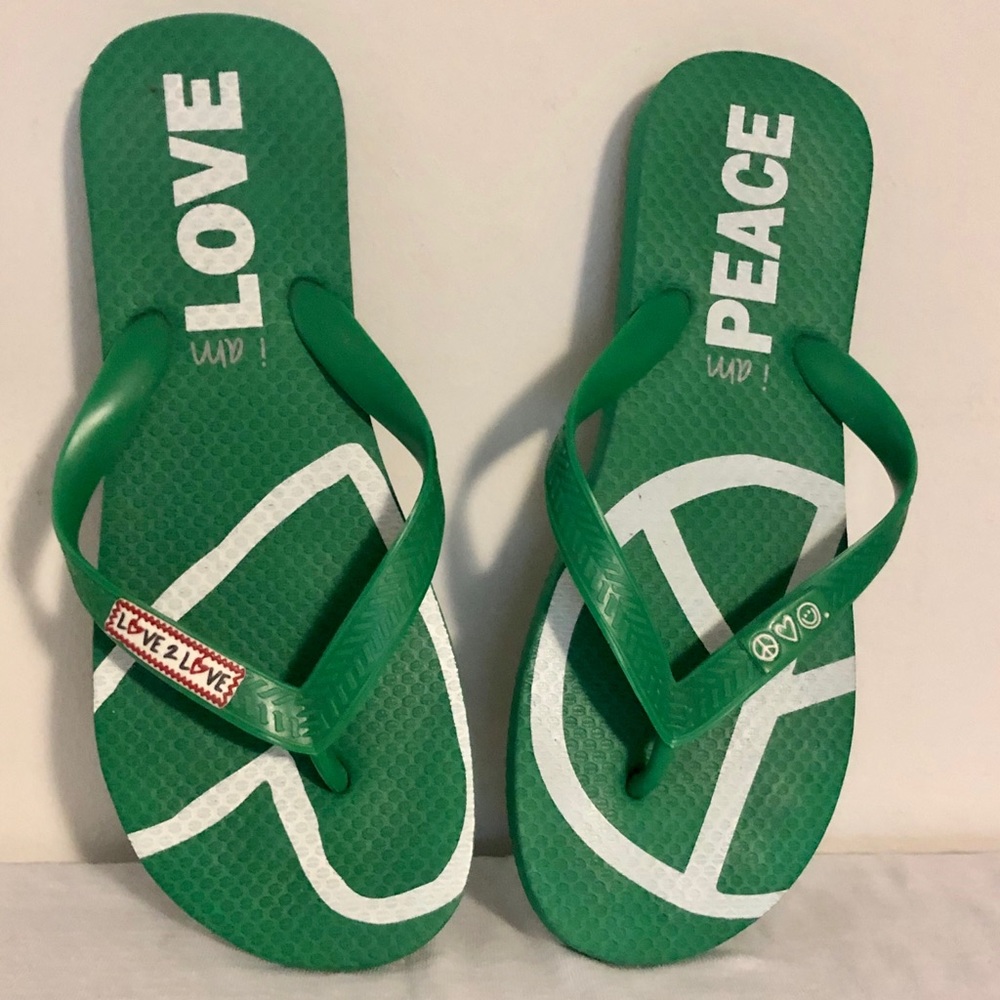 Peace Love World flip flops